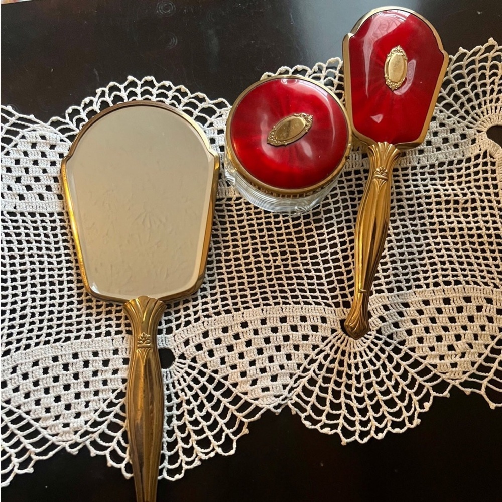 Vintage Red Victorian Vanity Set - Picture 6 of 7